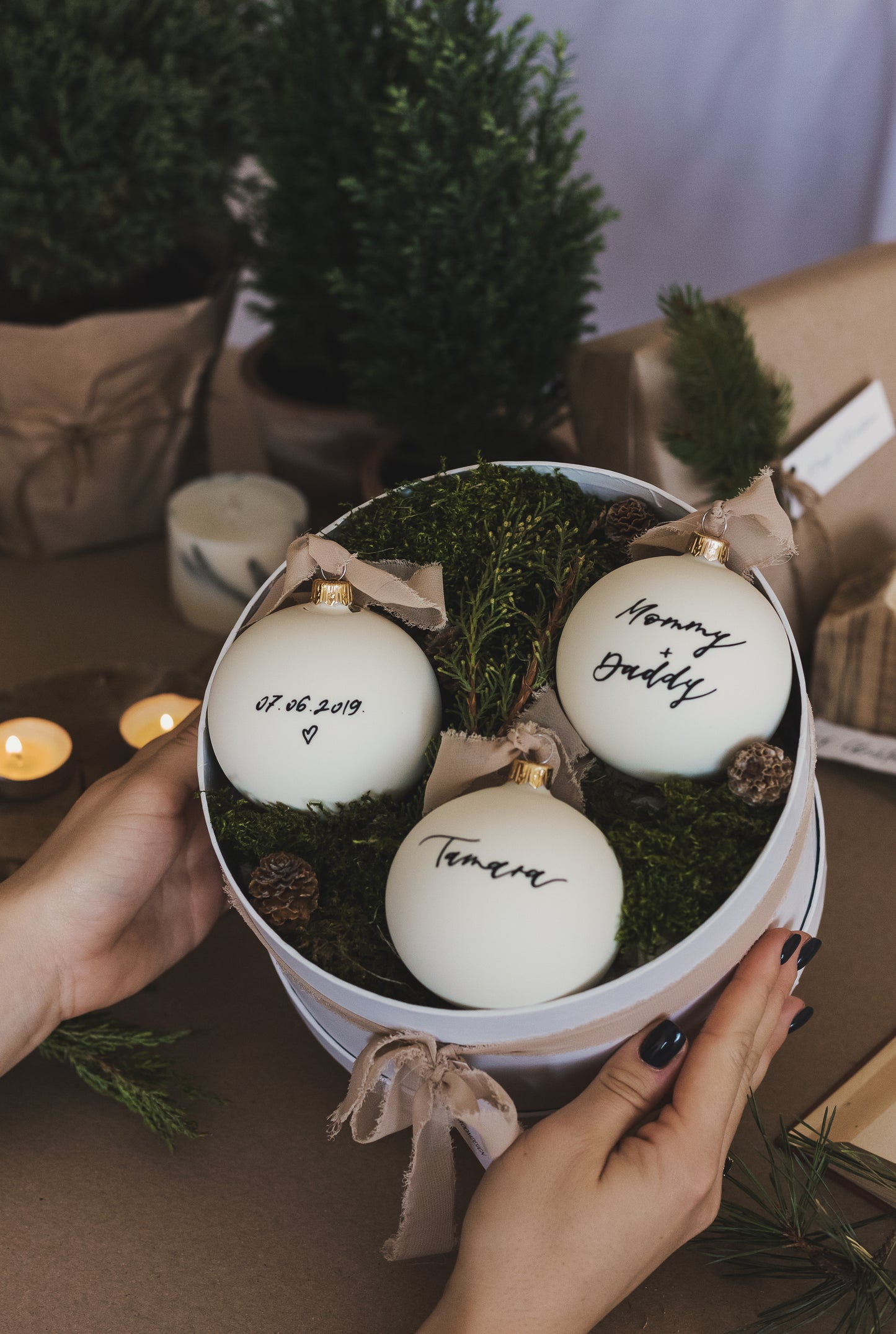 Handwritten glass Christmas ornament