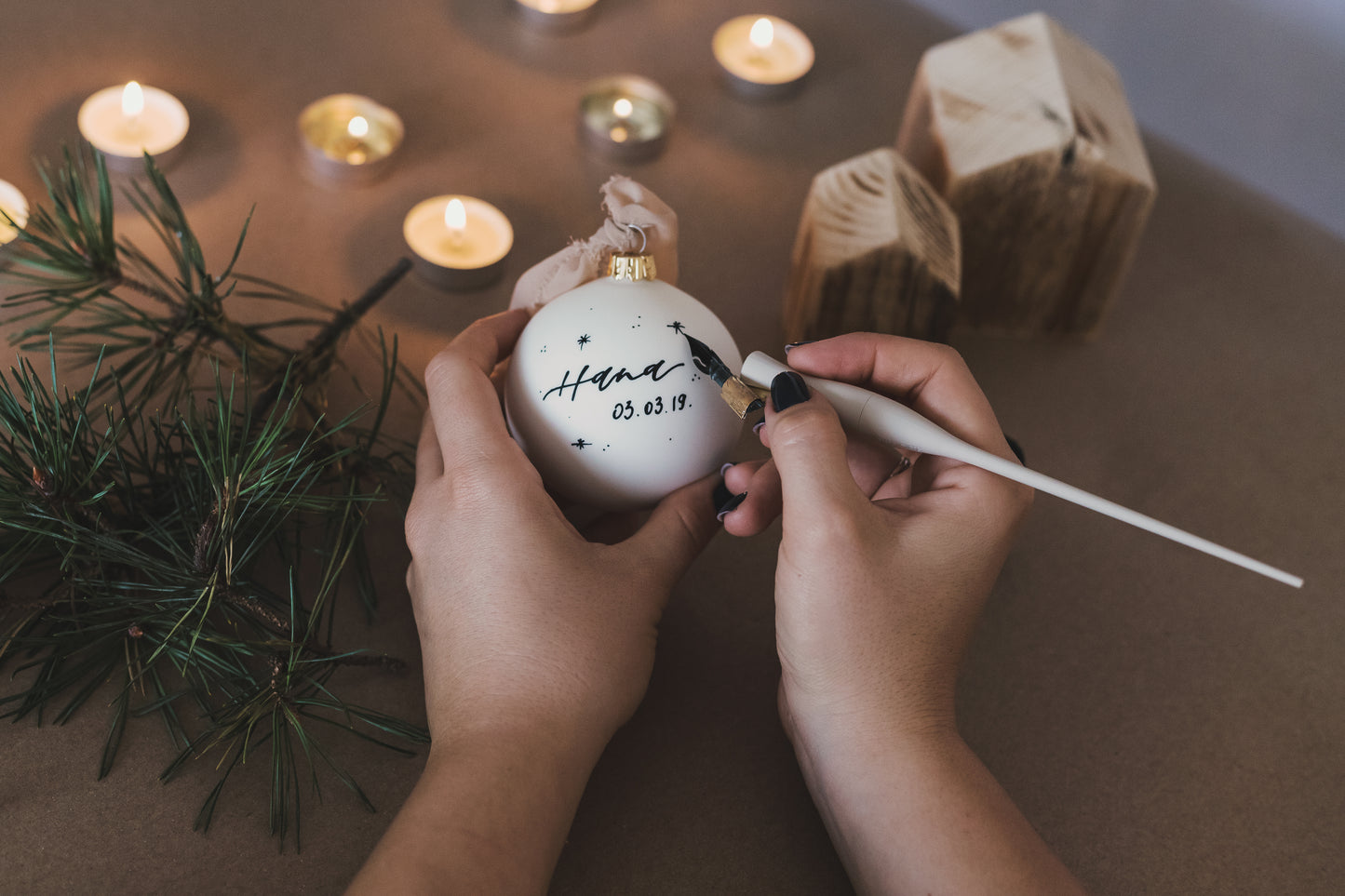 Handwritten glass Christmas ornament