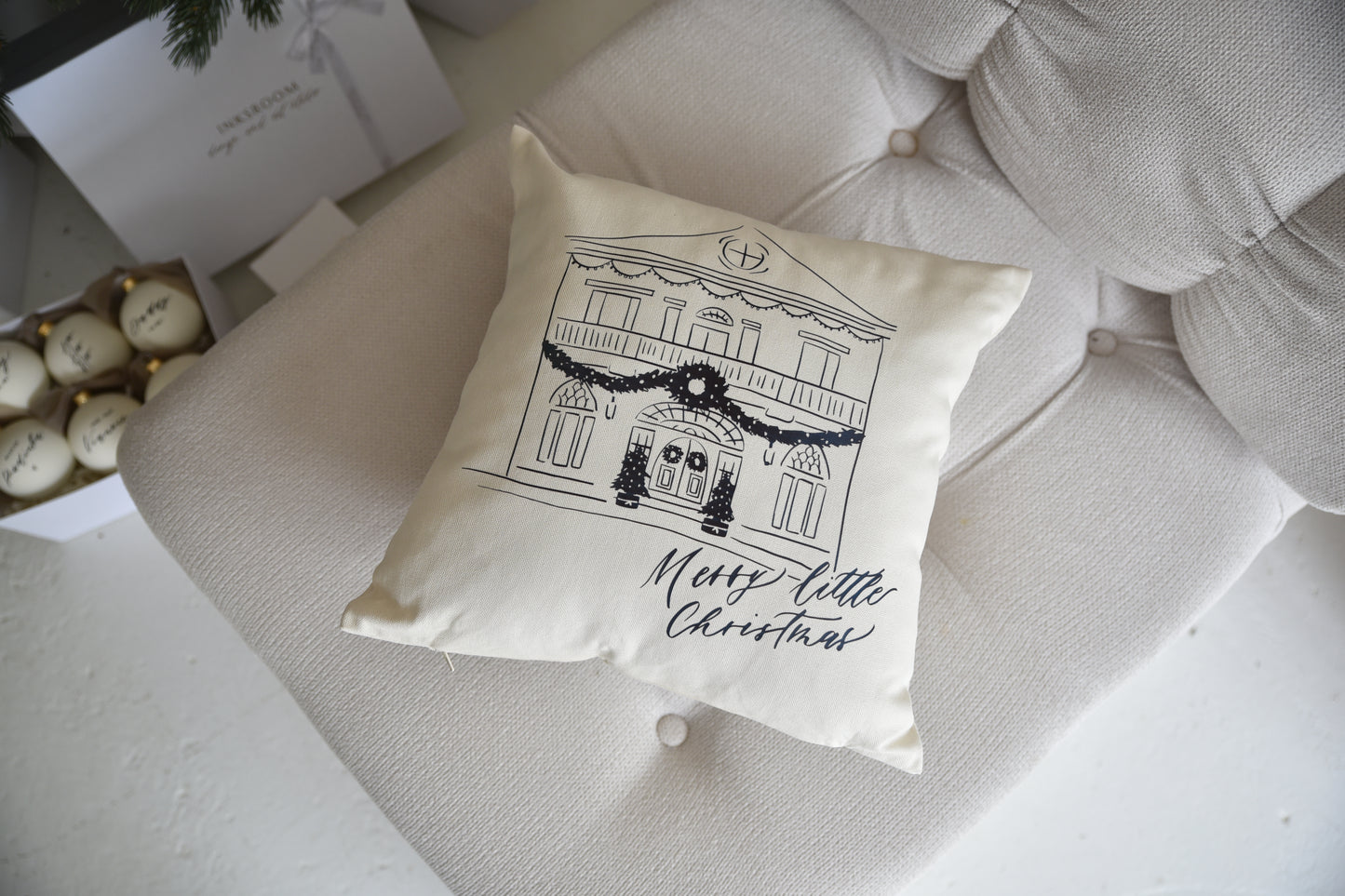 Calligraphy pillow - merry little christmas