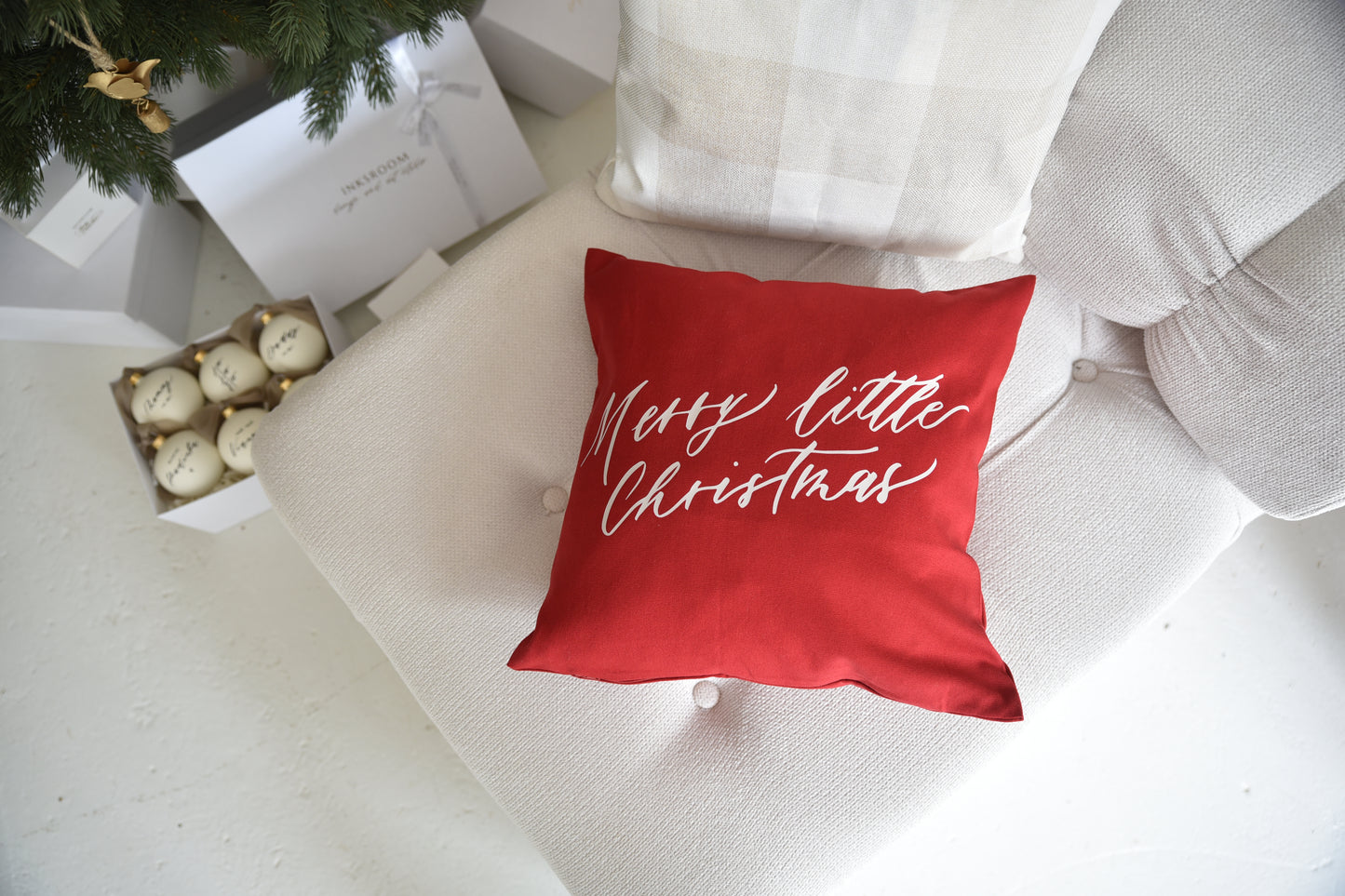 Calligraphy pillow - merry little christmas